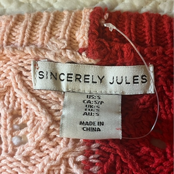 Sincerely Jules Two-Tone Red & Pink Fie front cropped Sweater, size: Small - Picture 5 of 9